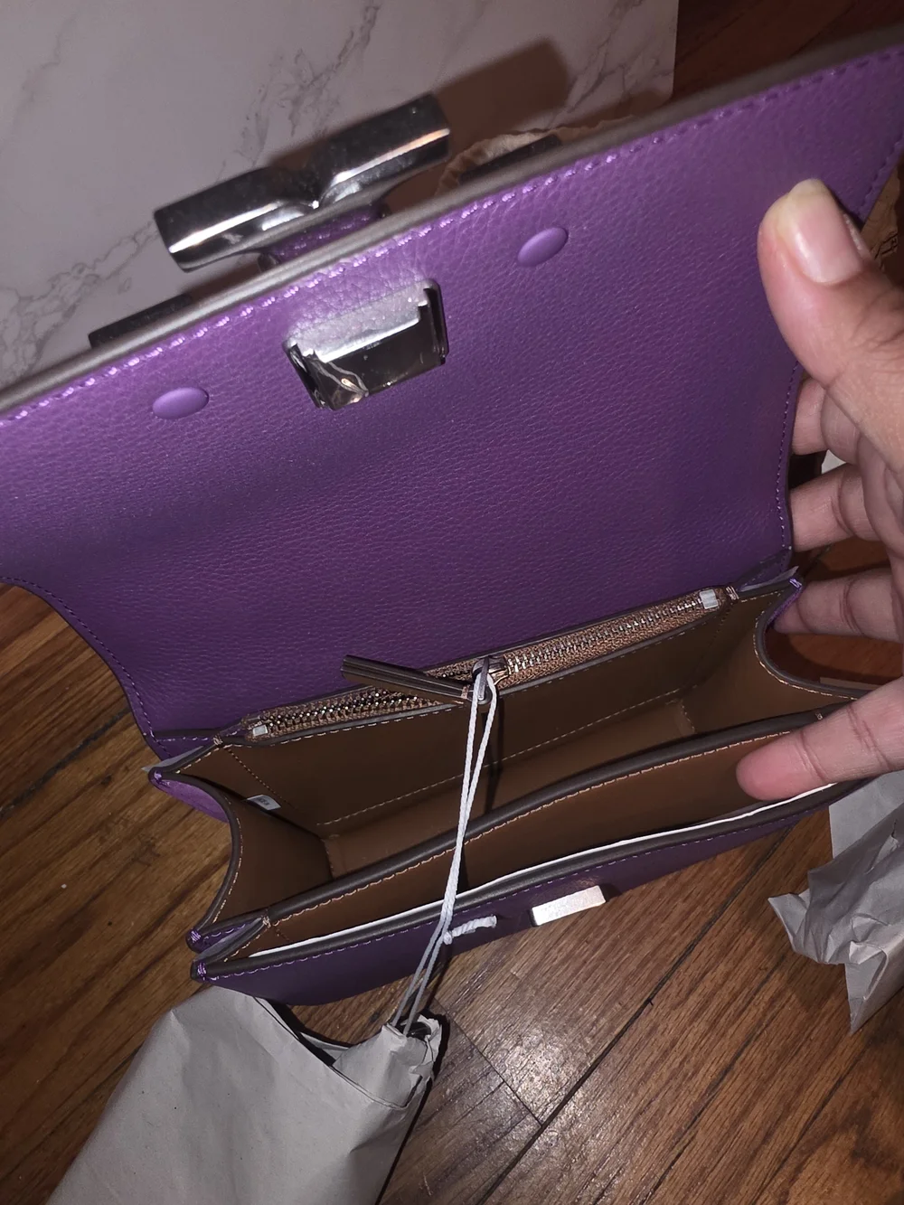 Tory Burch Purple Pebbled Leather Eleanor Crossbody with Silver Logo